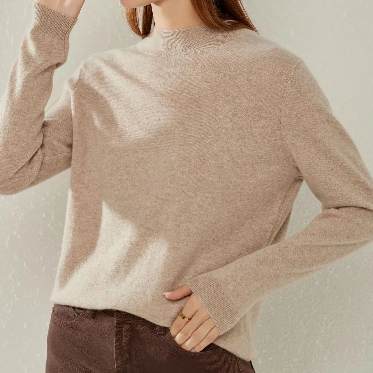 100% Pure Cashmere Sweaters for Women Mockneck Long Sleeve Warm Soft Lightweight Knit Pullover