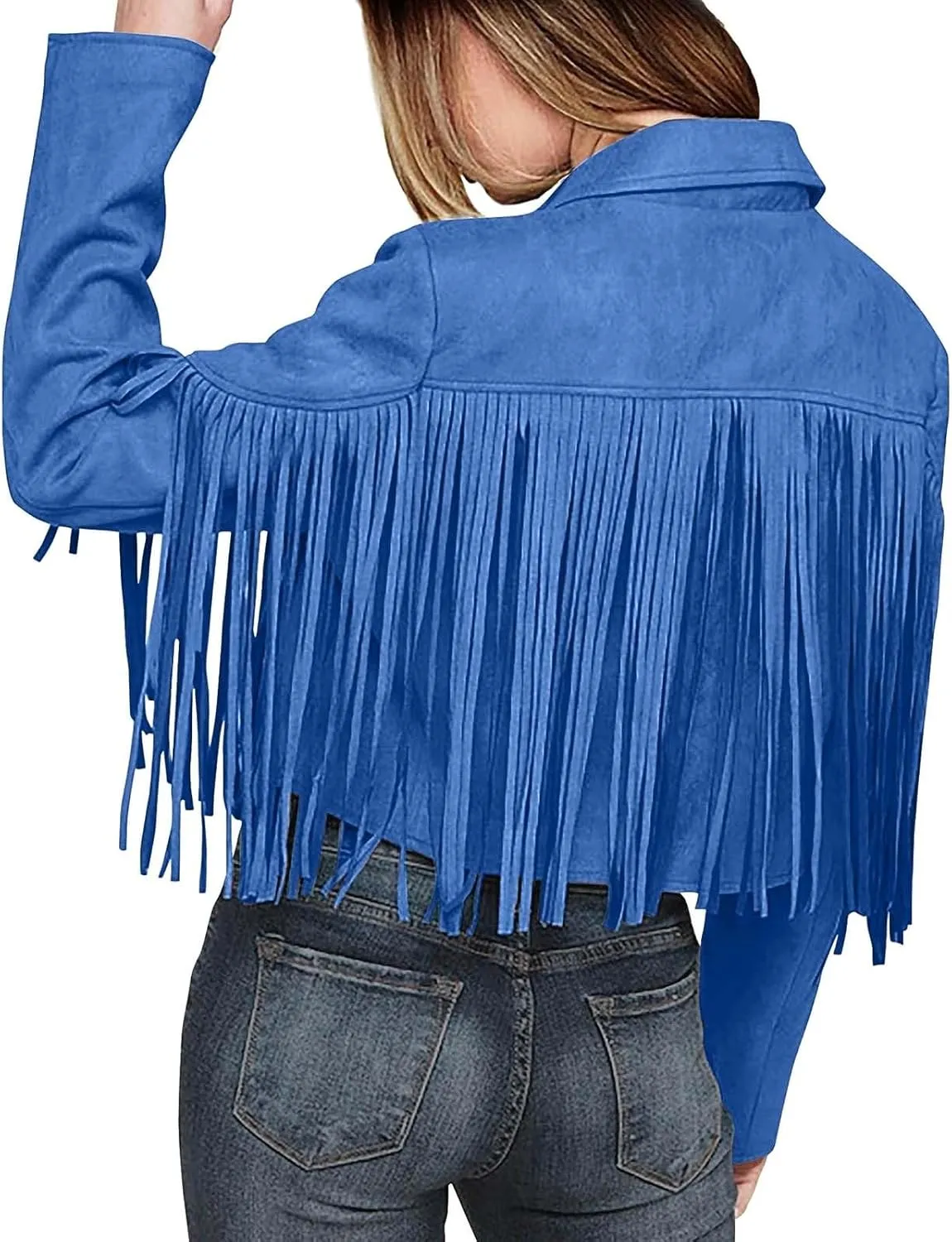 2023 Womens Fringe Jackets Fashion Cropped Petite Coats Tassel Motorcycle Short Jacket Trendy Casual Outerwear Overcoat