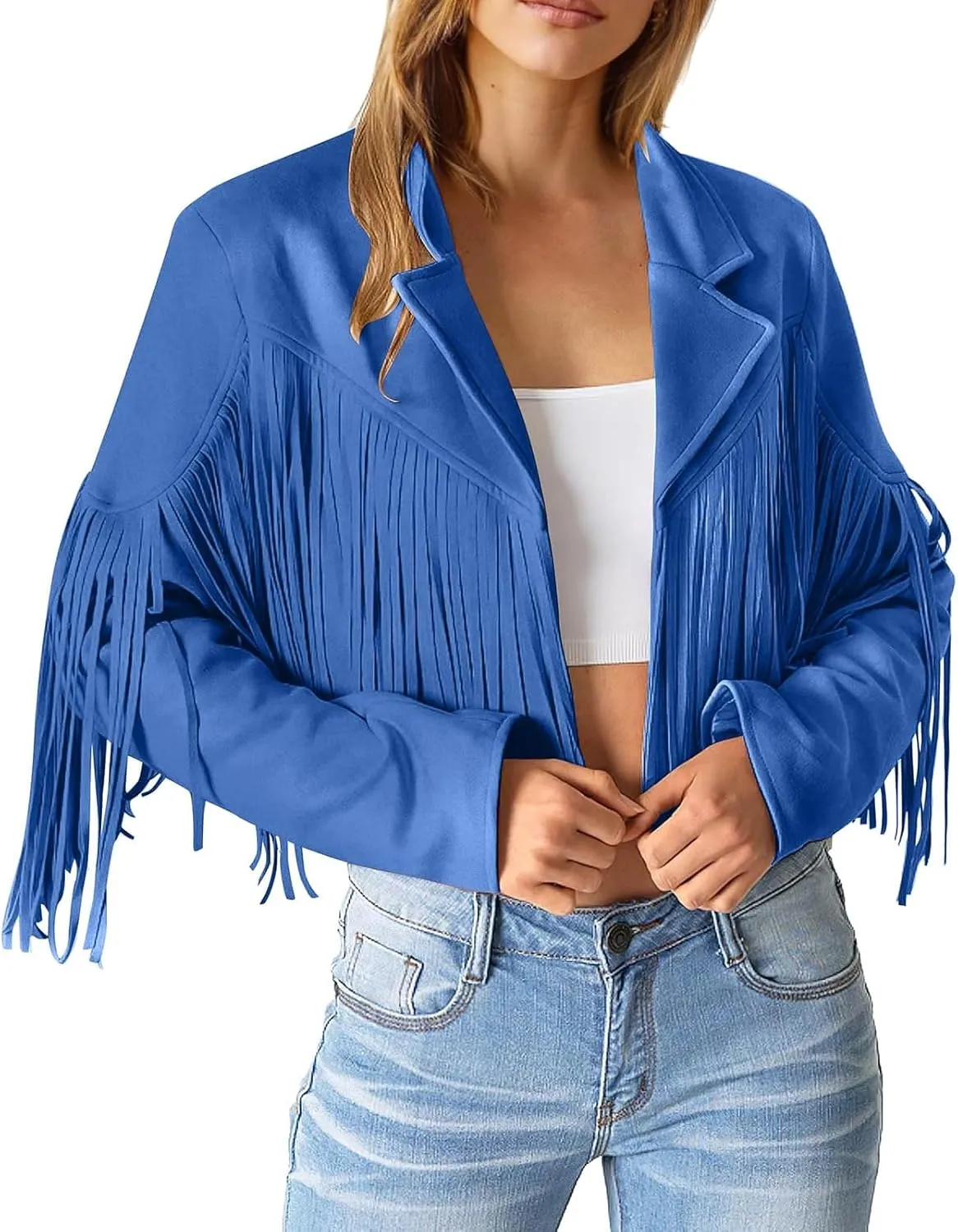 2023 Womens Fringe Jackets Fashion Cropped Petite Coats Tassel Motorcycle Short Jacket Trendy Casual Outerwear Overcoat