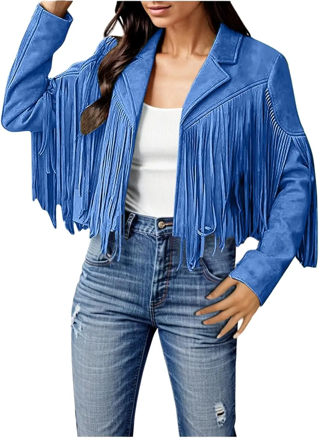 2023 Womens Fringe Jackets Fashion Cropped Petite Coats Tassel Motorcycle Short Jacket Trendy Casual Outerwear Overcoat