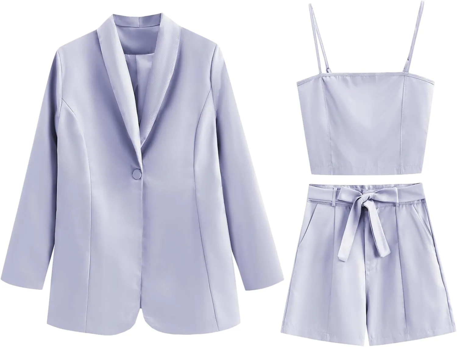 3 Piece Elegant Summer Outfits Women's Long Sleeve Blazer Coat & Short Pants & Top Set for Office Wedding Party
