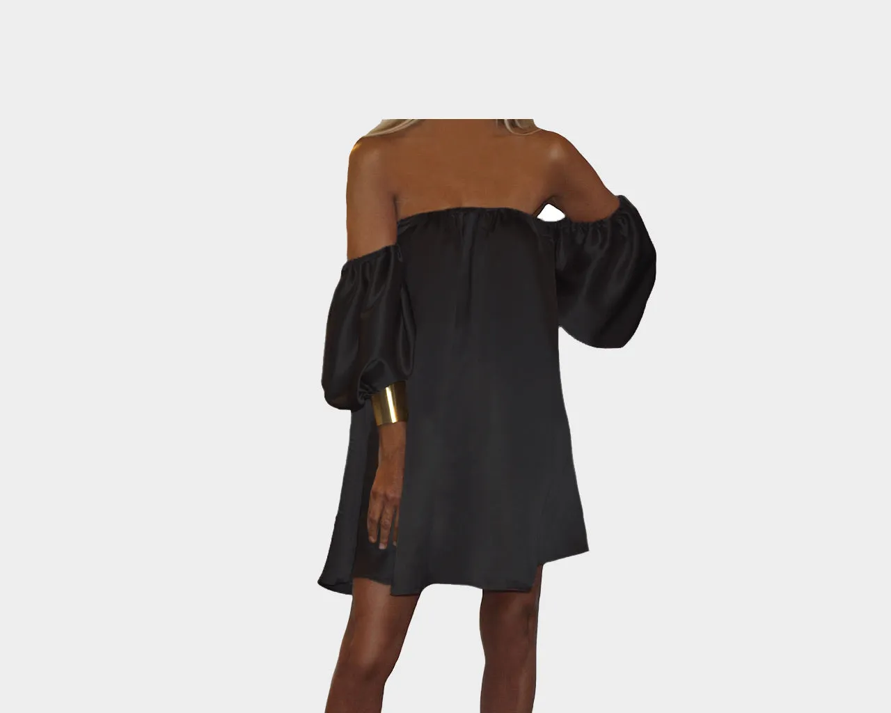 9.2 Jet Black Italian Silk Off the shoulder dress - The Milano