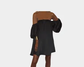 9.2 Jet Black Italian Silk Off the shoulder dress - The Milano