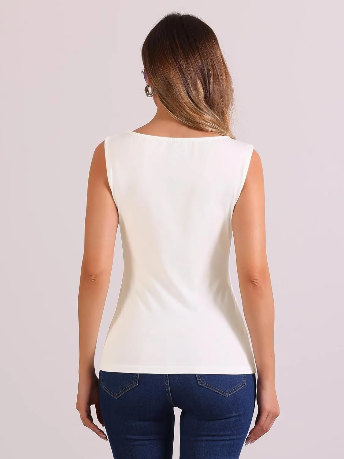 Allegra K Front Twist Knot Tops for Women's Casual Round Neck Sleeveless Top
