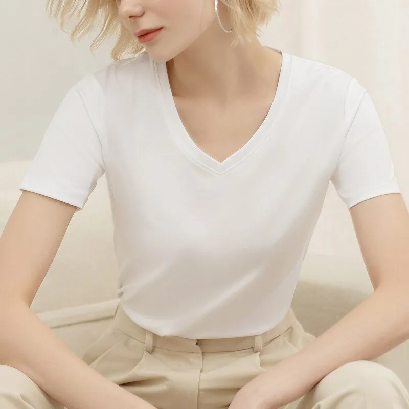 Amy Fashion - 95% Cotton Simple T-shirt