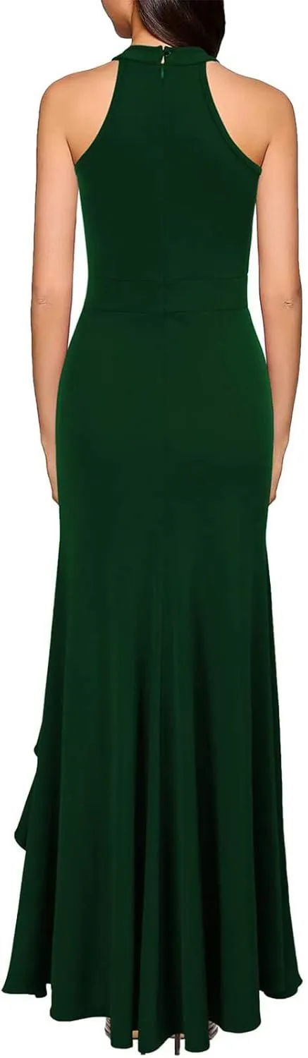 BAXLIMEK Cocktail Dresses for Women,2025 Elegant Bodycon One Shoulder Long Formal Dress,Trendy Sexy Ruffle Slit Party Dress