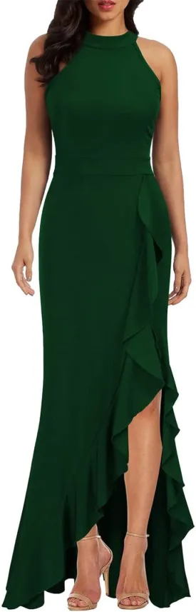 BAXLIMEK Cocktail Dresses for Women,2025 Elegant Bodycon One Shoulder Long Formal Dress,Trendy Sexy Ruffle Slit Party Dress