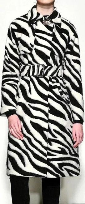 Belted Zebra-Print Wool Coat