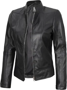 Blingsoul Leather Jacket Women - Cafe Racer Real Lambskin Womens Leather Jacket