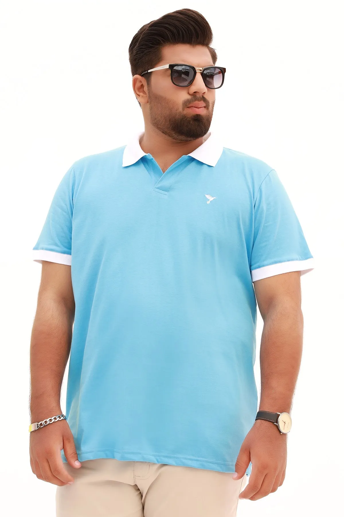 Bonnie Blue Contrast Embroidered Polo Shirt (Plus Size) - A23 - MP0201P