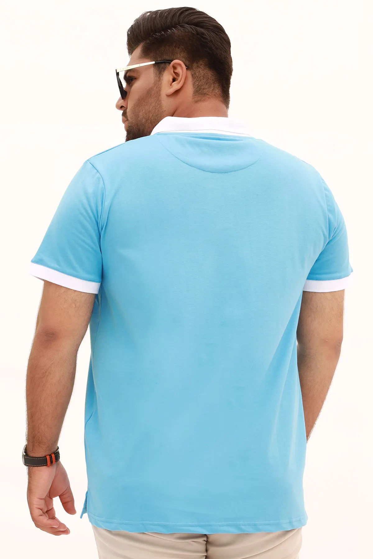 Bonnie Blue Contrast Embroidered Polo Shirt (Plus Size) - A23 - MP0201P