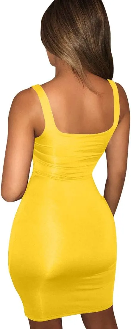 BORIFLORS Women's Casual Basic Tank Top Sexy Sleeveless Bodycon Mini Club Dress