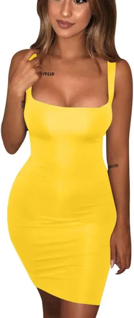 BORIFLORS Women's Casual Basic Tank Top Sexy Sleeveless Bodycon Mini Club Dress