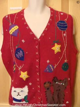 Cat and Ornament Cheap Christmas Sweater Vest