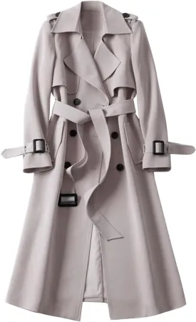 Classic Lapel Overcoat with Belt Midi Length Overcoat Overcoat Outerwear with Belt Pea Coats for Women Light Weight