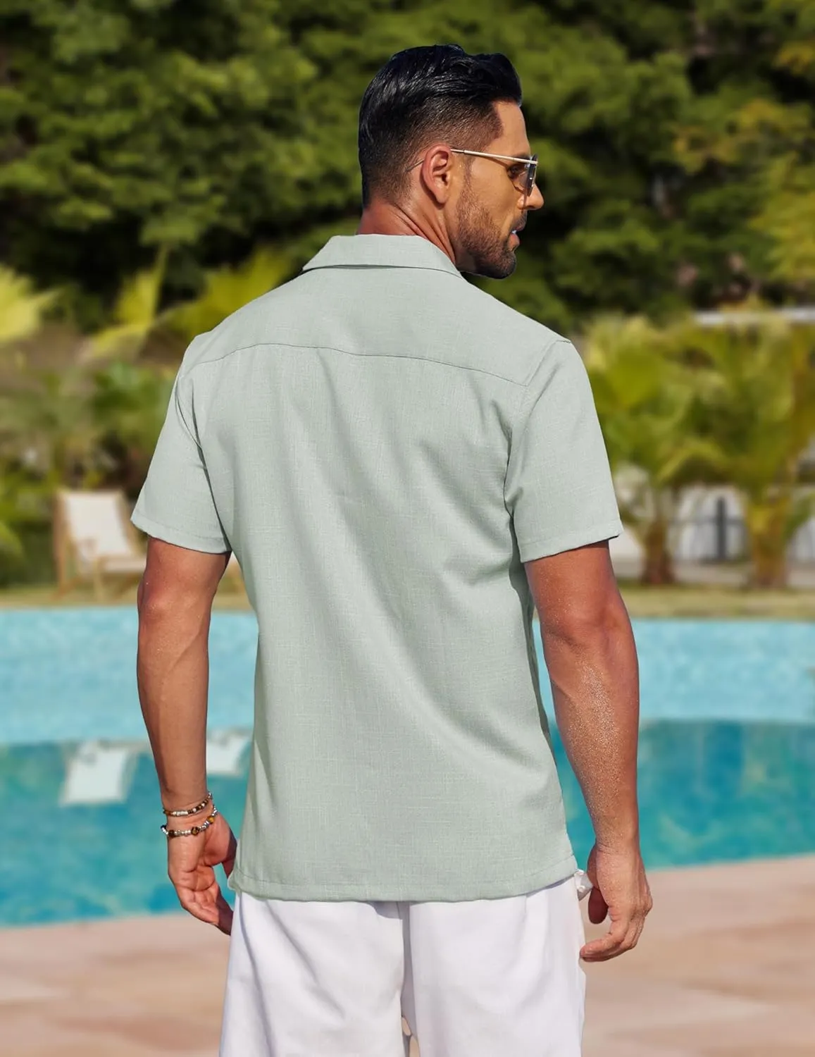 COOFANDY Mens Linen Shirt Casual Short Sleeve Button Down Shirt Summer Beach Vacation Wedding Wear