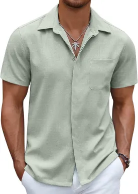 COOFANDY Mens Linen Shirt Casual Short Sleeve Button Down Shirt Summer Beach Vacation Wedding Wear