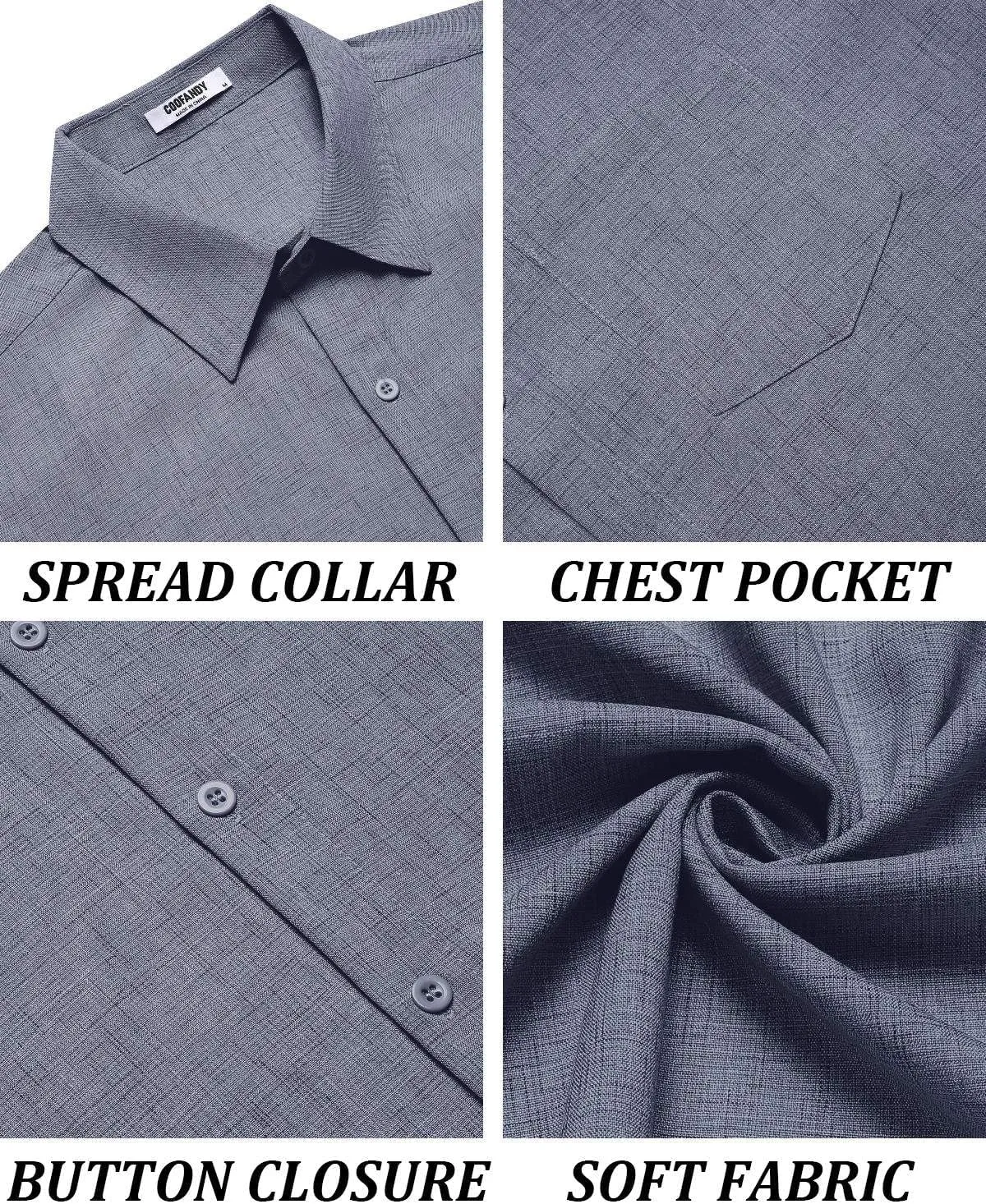 COOFANDY Men's Short Sleeve Button Down Shirt Casual Linen Shirts Summer Beach Vacation Shirt with Pocket