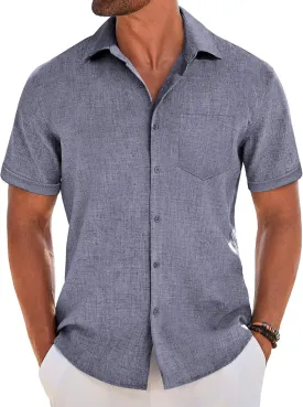COOFANDY Men's Short Sleeve Button Down Shirt Casual Linen Shirts Summer Beach Vacation Shirt with Pocket
