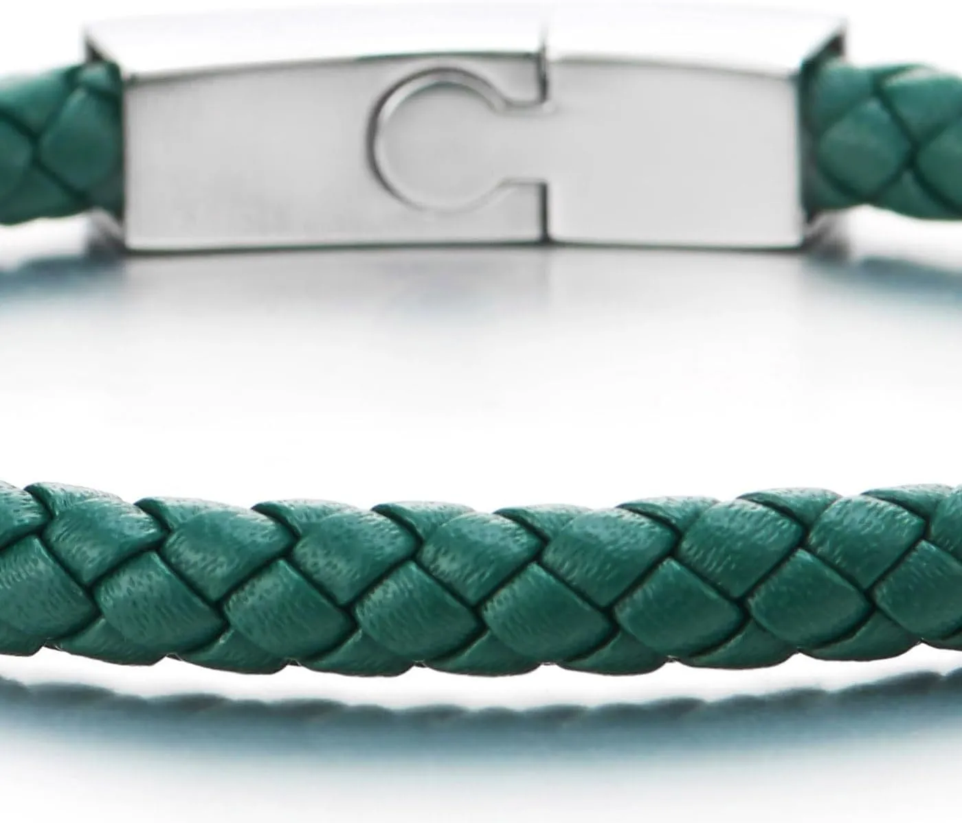 COOLSTEELANDBEYOND Unisex Mens Women Thin Braided Leather Bracelet Leather Bangle Wristband, Steel Magnetic Clasp