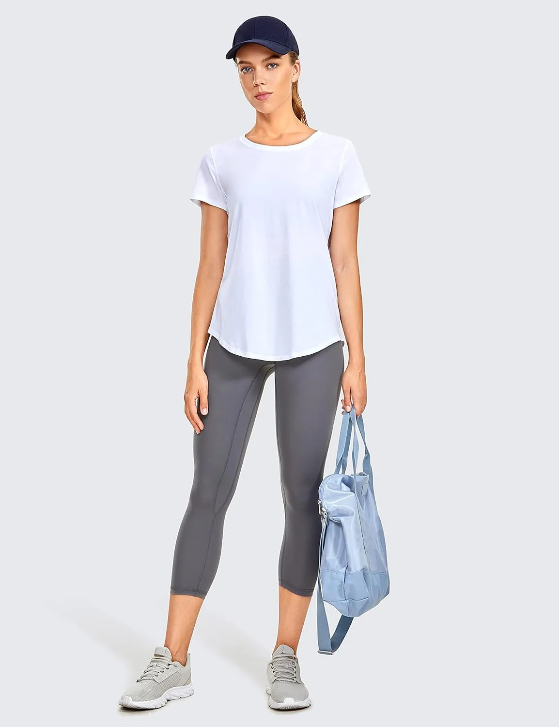 CRZ YOGA Pima Cotton Womens Short Sleeve Shirt Loose Casual Yoga T-Shirt Athletic Workout Tops