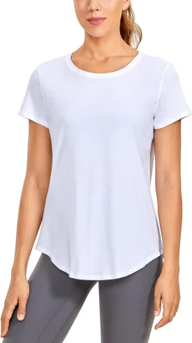CRZ YOGA Pima Cotton Womens Short Sleeve Shirt Loose Casual Yoga T-Shirt Athletic Workout Tops