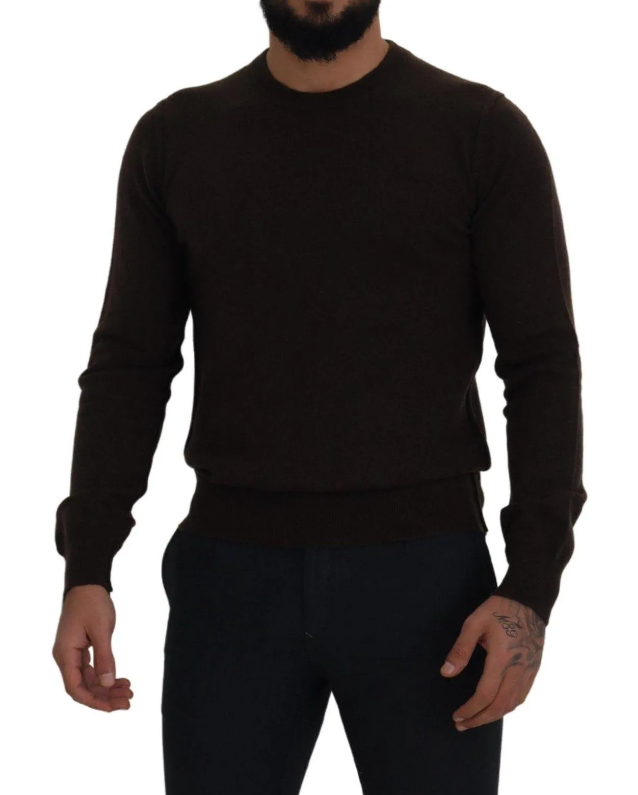 Dolce & Gabbana Brown Cashmere Crew Neck Pullover Sweater