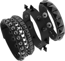 Eigso 3 Pcs Leather Punk Bracelets for Men Women of Rock Rivet Wrap Retro Spike Bracelet Adjustable
