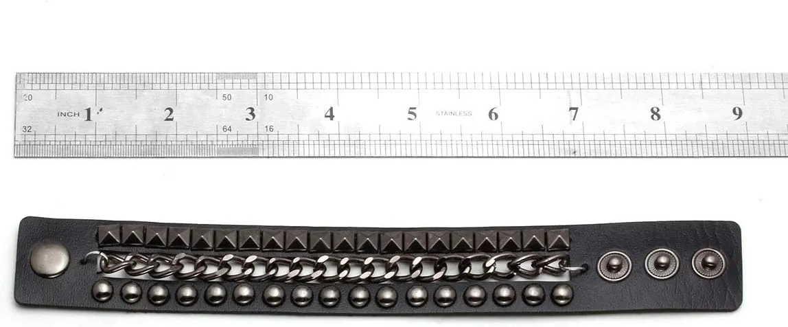 Eigso 3 Pcs Leather Punk Bracelets for Men Women of Rock Rivet Wrap Retro Spike Bracelet Adjustable