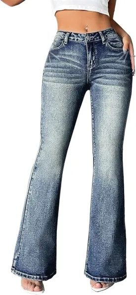 EMMIOL Women Bell Bottom Jeans Mid-Low Waist Stretch Flare Jeans Boyfriends Pants Y2K 90s Denim Pants