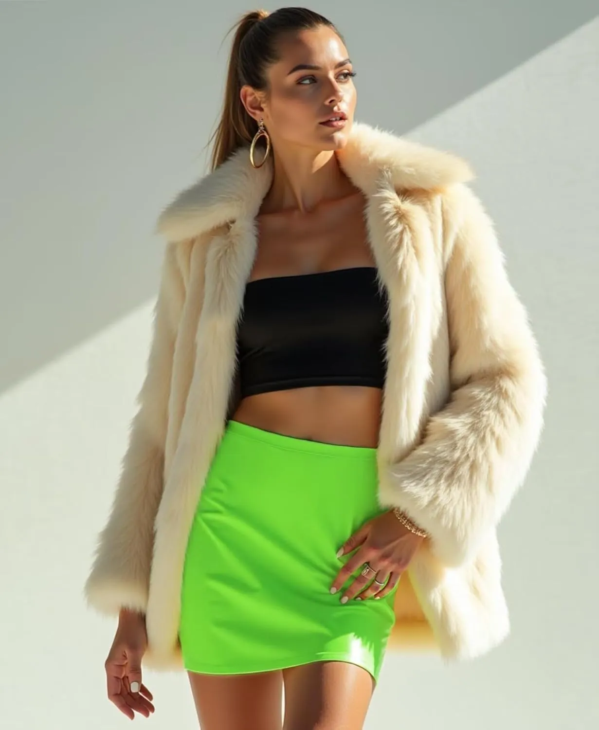 Faux Leather Mini Skirt, Womens Skort Bodycon Elastic Waistband Above The Knee Clubwear