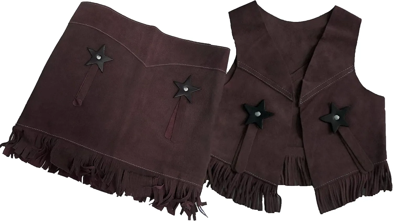 Girl's Western Suede Leather Vest & Skirt Set with Fringe