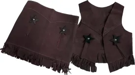 Girl's Western Suede Leather Vest & Skirt Set with Fringe