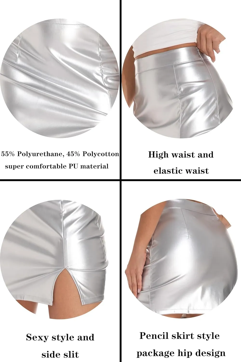 GUANYY Womens Leather Skirt High Waisted Stretchy Slit Faux Pleather Bodycon Party Mini Skirts
