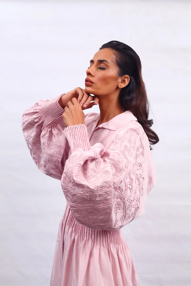 Hand Embroidered Blouson Sleeve Dress
