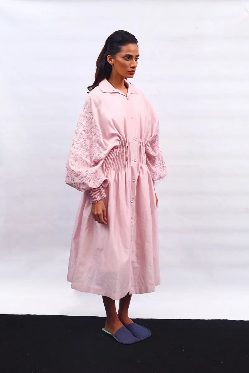 Hand Embroidered Blouson Sleeve Dress