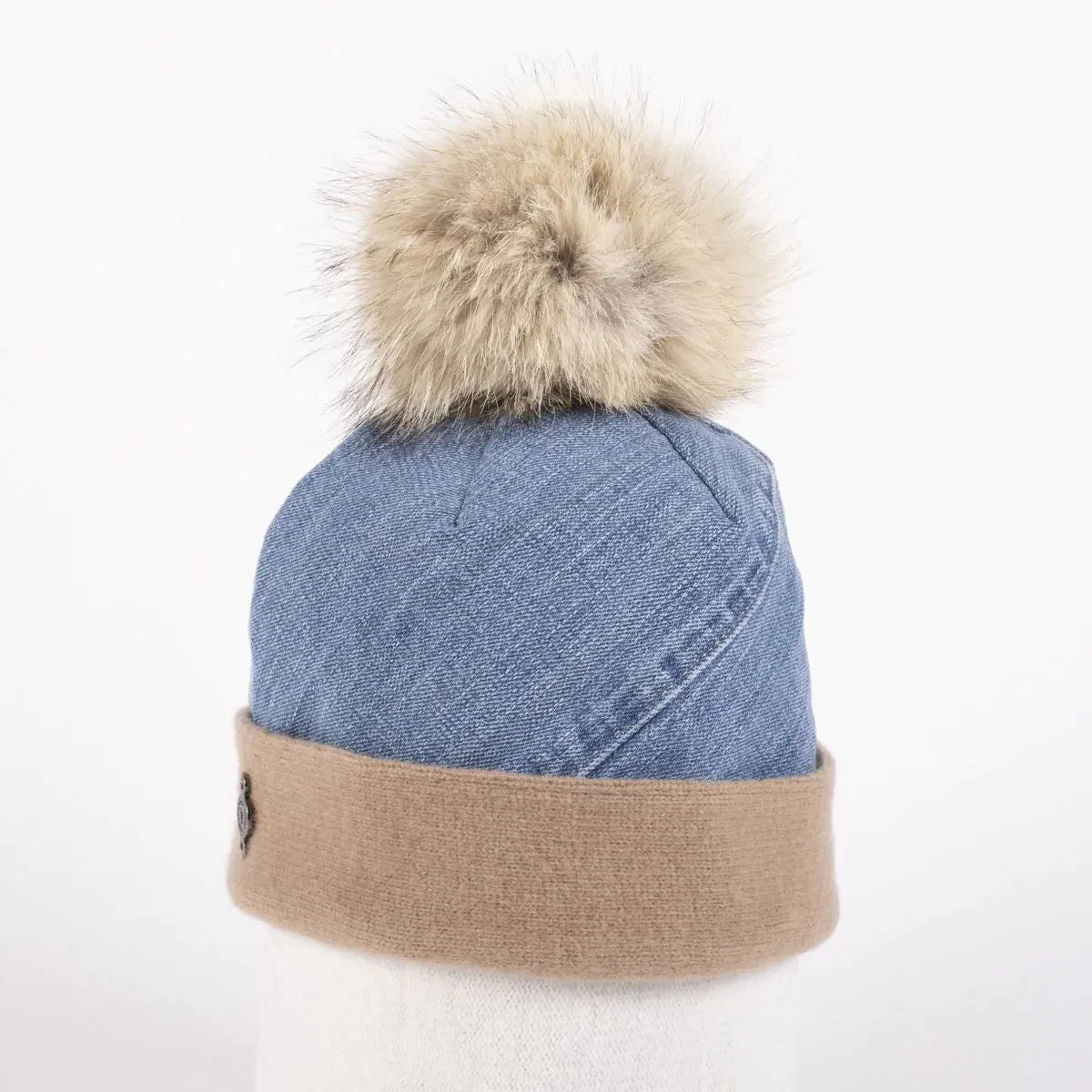 Harricana Upcycled Jeans Beanie w/ Fur Pom 2023