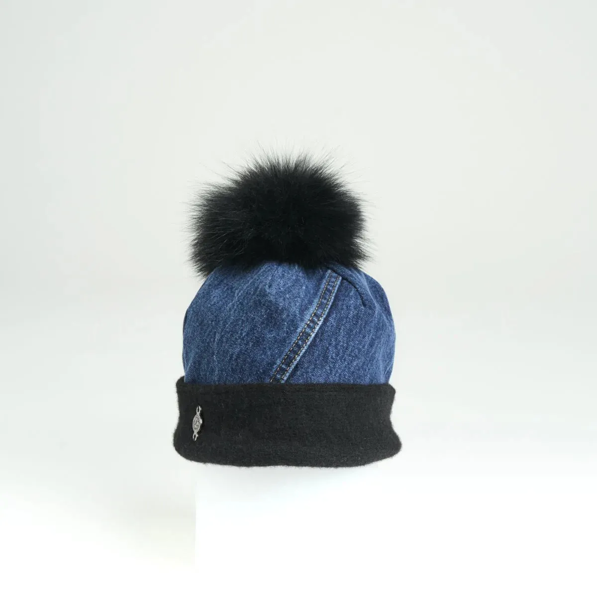 Harricana Upcycled Jeans Beanie w/ Fur Pom 2023