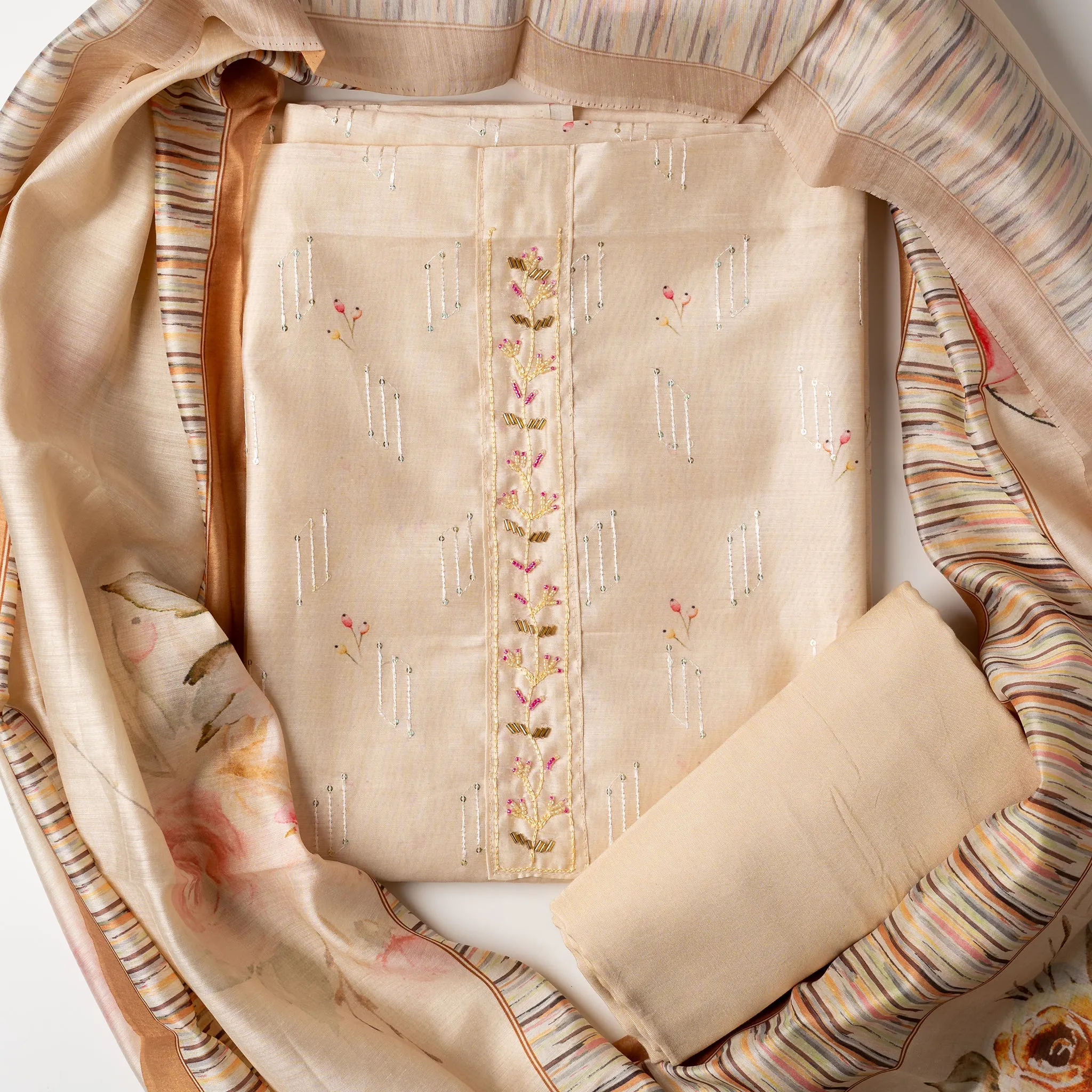 Ivory Silk Dress Material