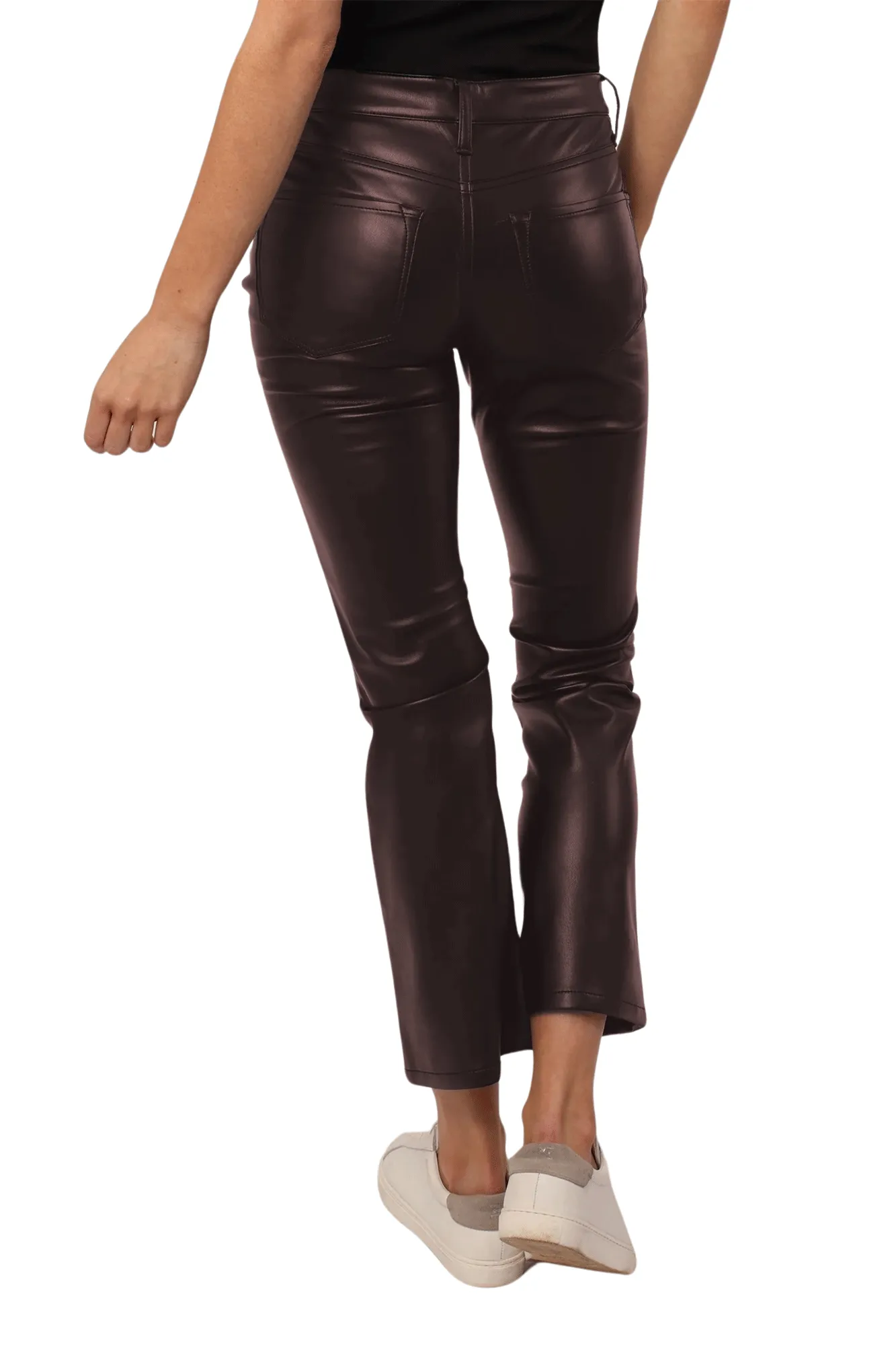 JEANNE HIGH RISE CROP FLARE VEGAN LEATHER PANTS