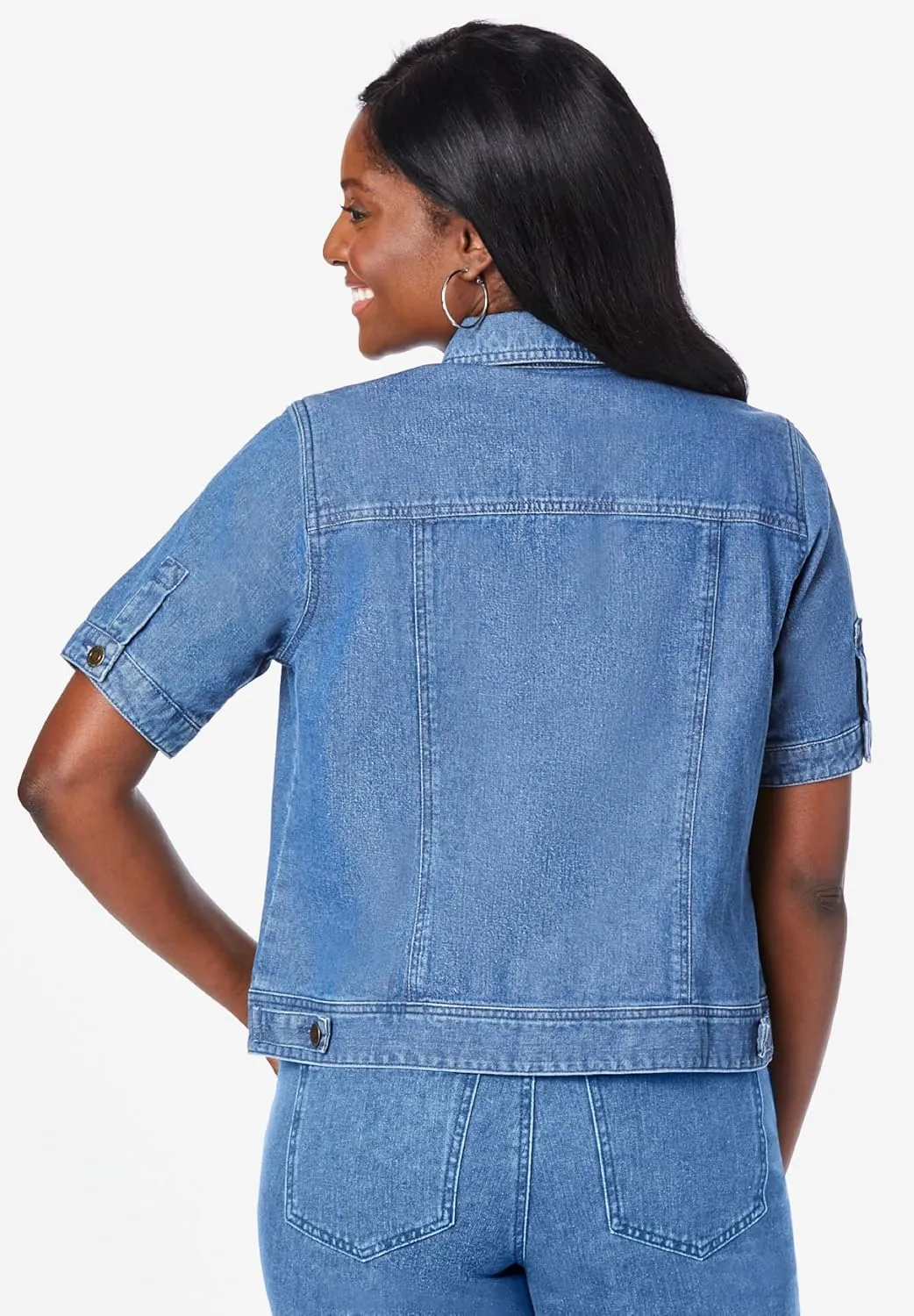 Jessica London Women's Plus Size Short Sleeve Denim Jacket