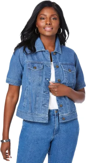 Jessica London Women's Plus Size Short Sleeve Denim Jacket