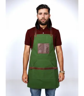 Kilty Unisex Leather   Fabric Apron Dual-Tone Green/Brown
