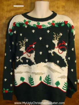 Leaping Reindeer 2sidedUgly Christmas Sweater
