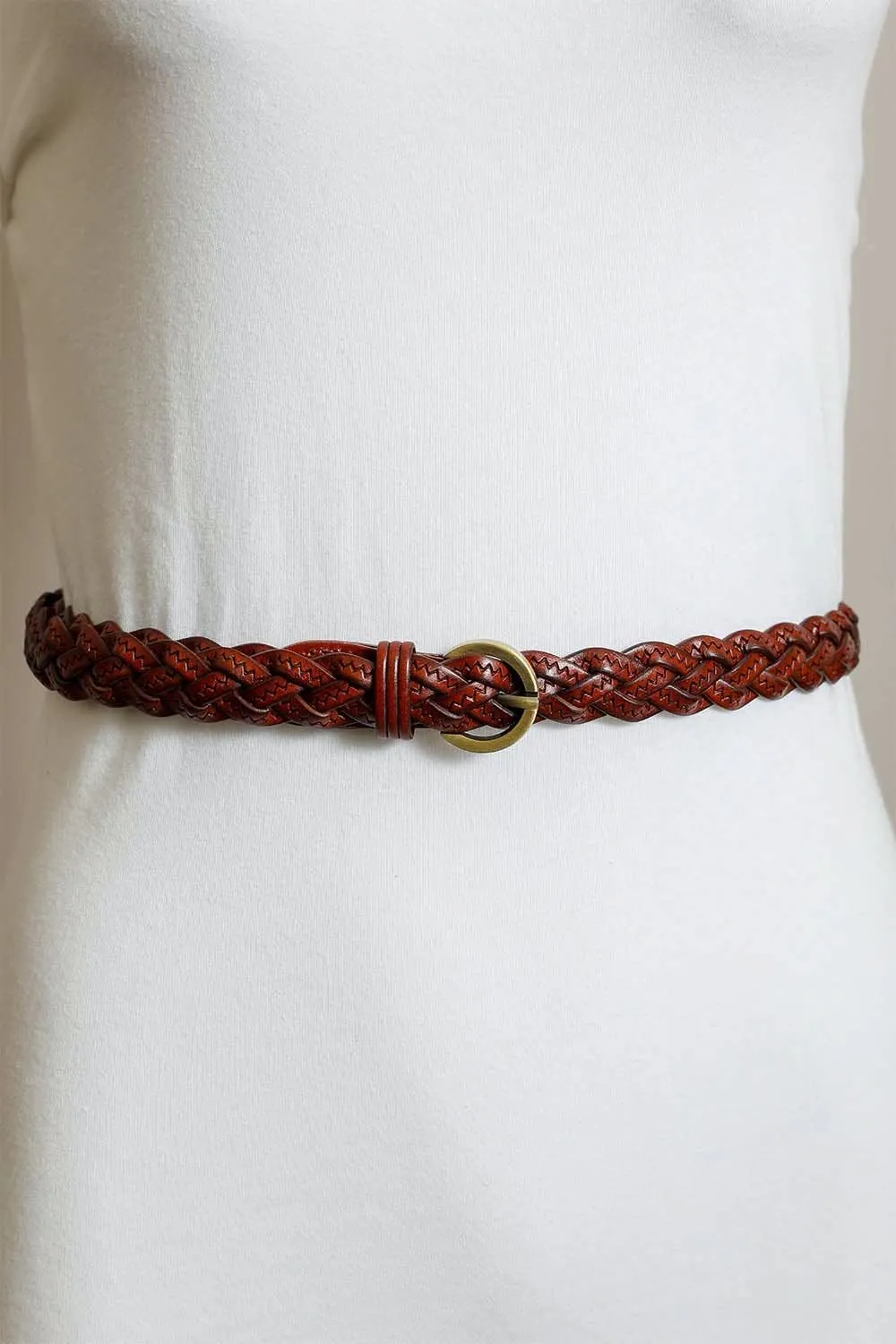 Leather Braided Skinny Belt