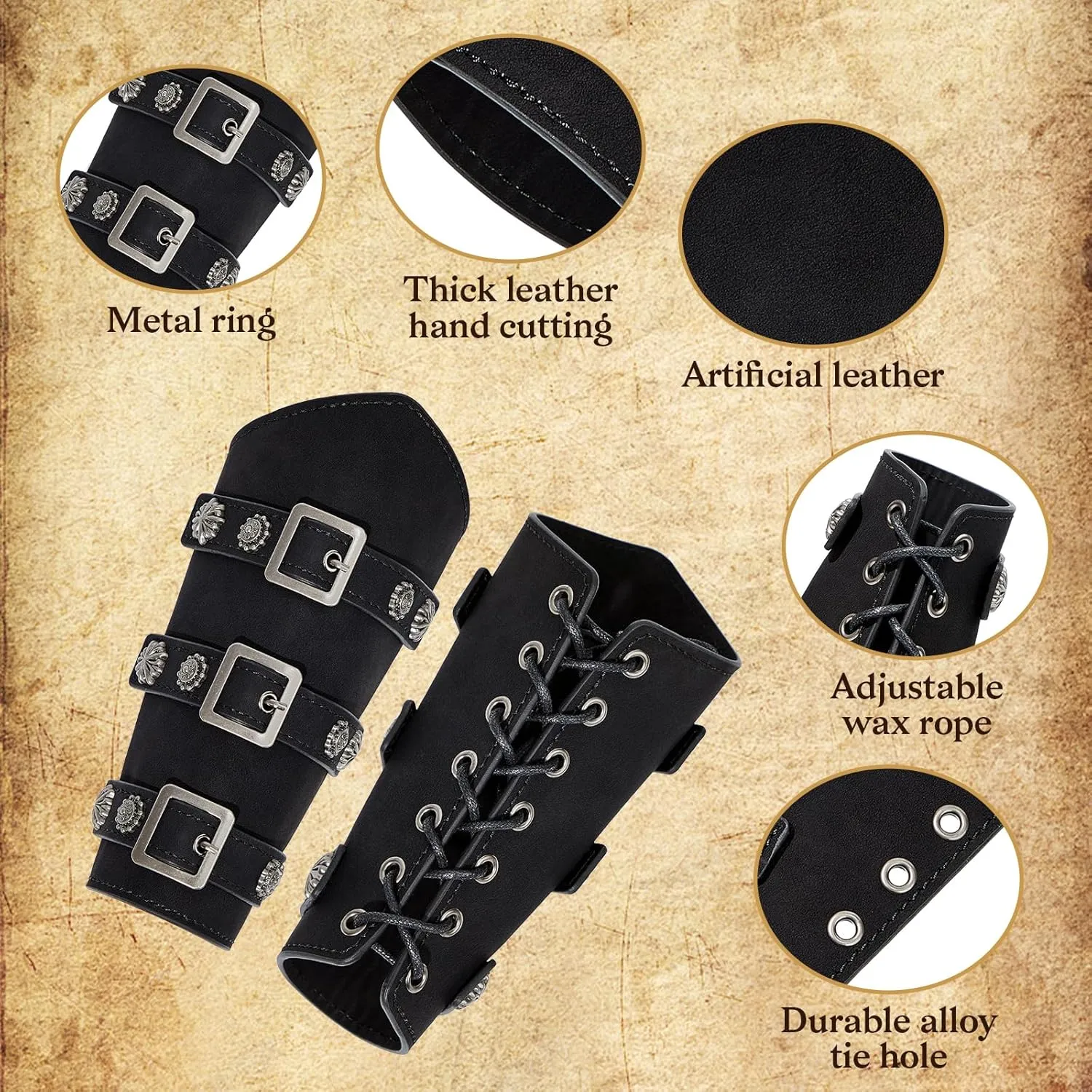 Leather Gauntlet Wristband Medieval Bracers 1 Pair Viking Wrist Retro Renaissance Guards Vintage Costumes Accessories