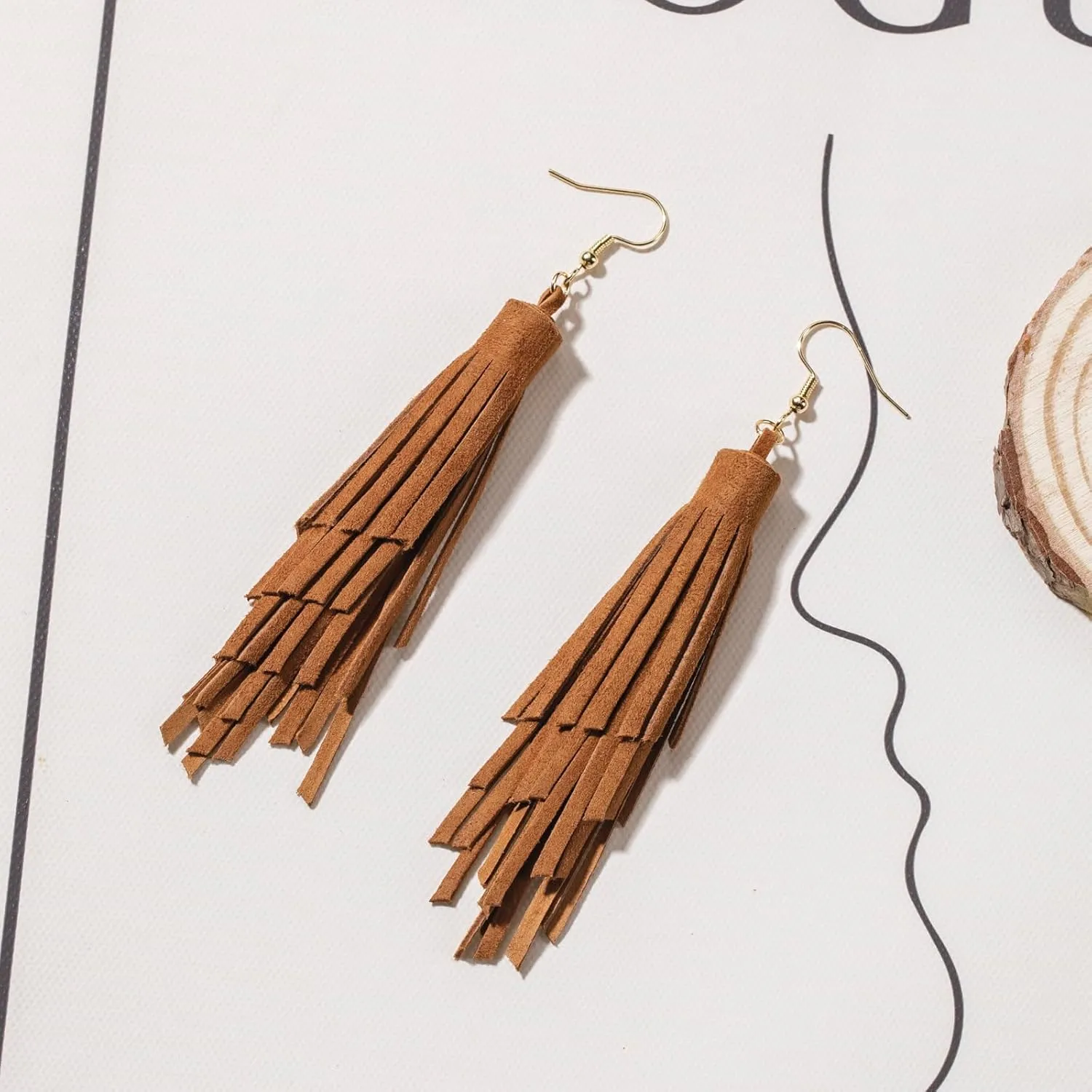 Leather Layered Tassel Earrings Boho - Lightweight Genuine Leather Fringe Earrings Dangle, Handmade Western Earrings for Women Cowgirl