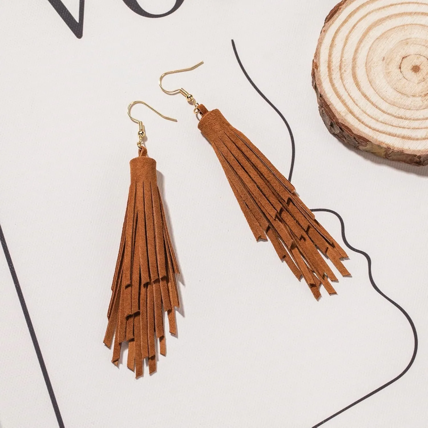 Leather Layered Tassel Earrings Boho - Lightweight Genuine Leather Fringe Earrings Dangle, Handmade Western Earrings for Women Cowgirl