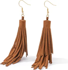 Leather Layered Tassel Earrings Boho - Lightweight Genuine Leather Fringe Earrings Dangle, Handmade Western Earrings for Women Cowgirl