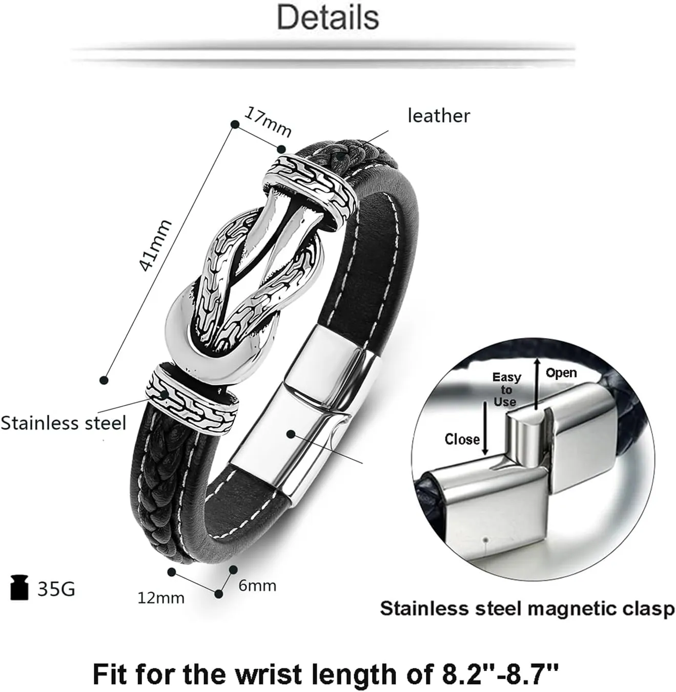 Men's Braided Leather Bracelet Wristband Cuff Bracelet for Men Gifts Stainless Steel Clasp